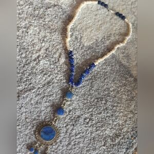 OOAK Custom Vtg Authentic Lazuli Pearl Repurposed 6 Vtg Pendant Necklace